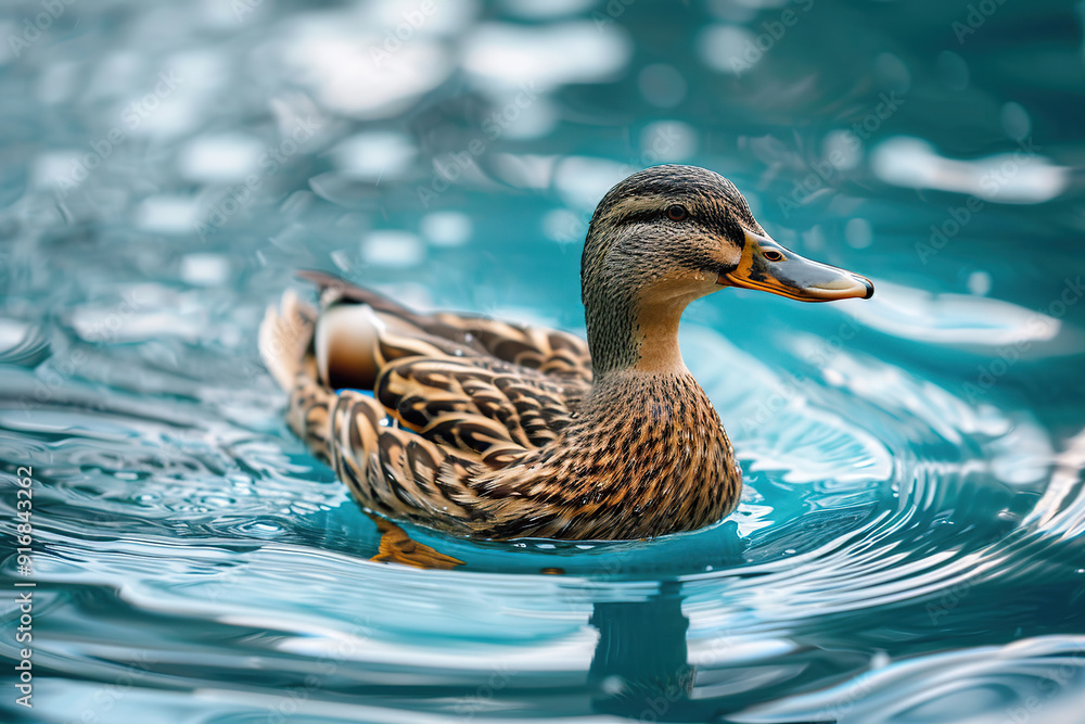 Duck swimming into the pond Duck swimming into the pond