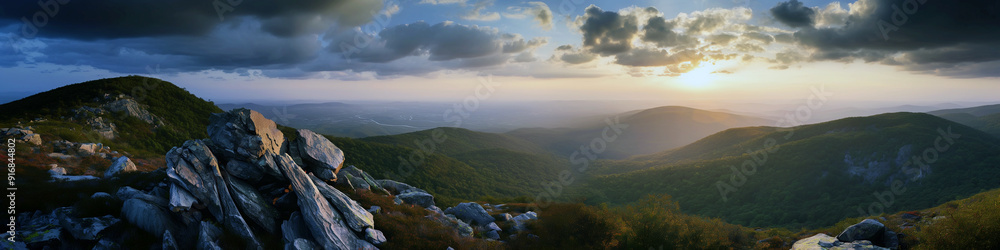 A beautiful mountain landscape with a large rock formation A beautiful mountain landscape with a large rock formation