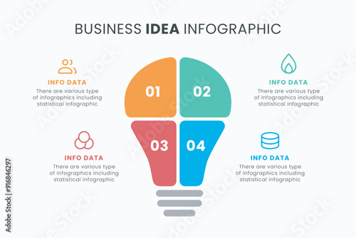 Vector idea light bulb infographic template for growth diagram, graph, presentation, chart. Business startup idea lamp concept with 4 options