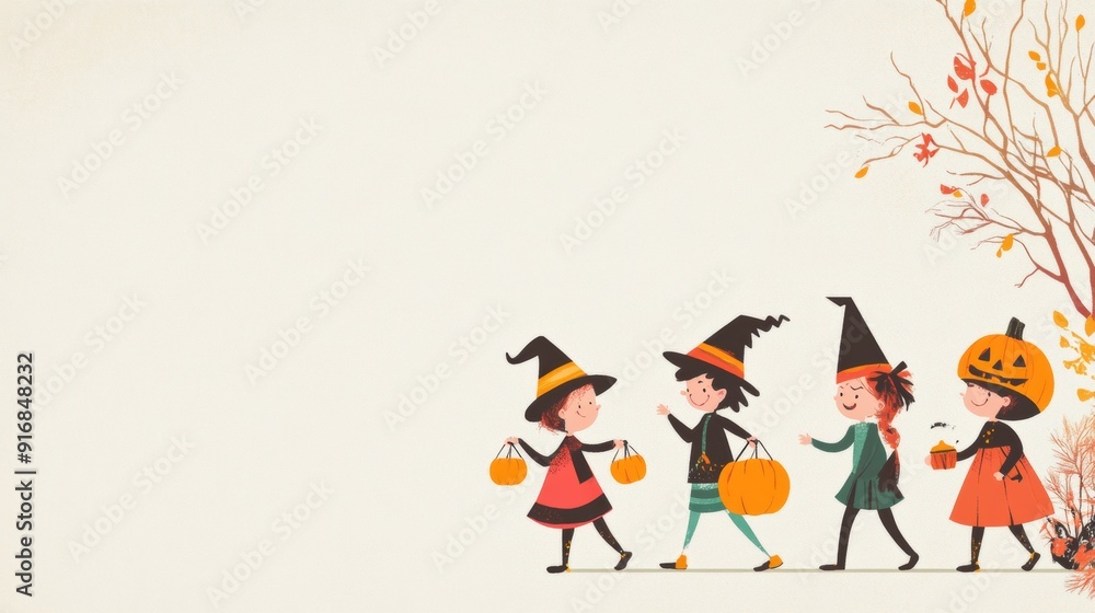 Fototapeta premium A group of children trick or treating