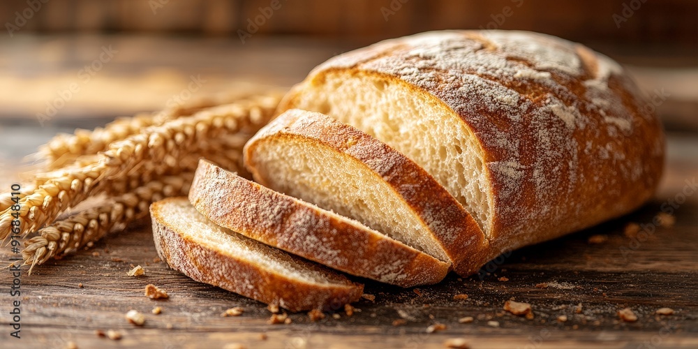 Rustic Wheat Bread Sliced on Wooden Table Rustic Wheat Bread Sliced on Wooden Table