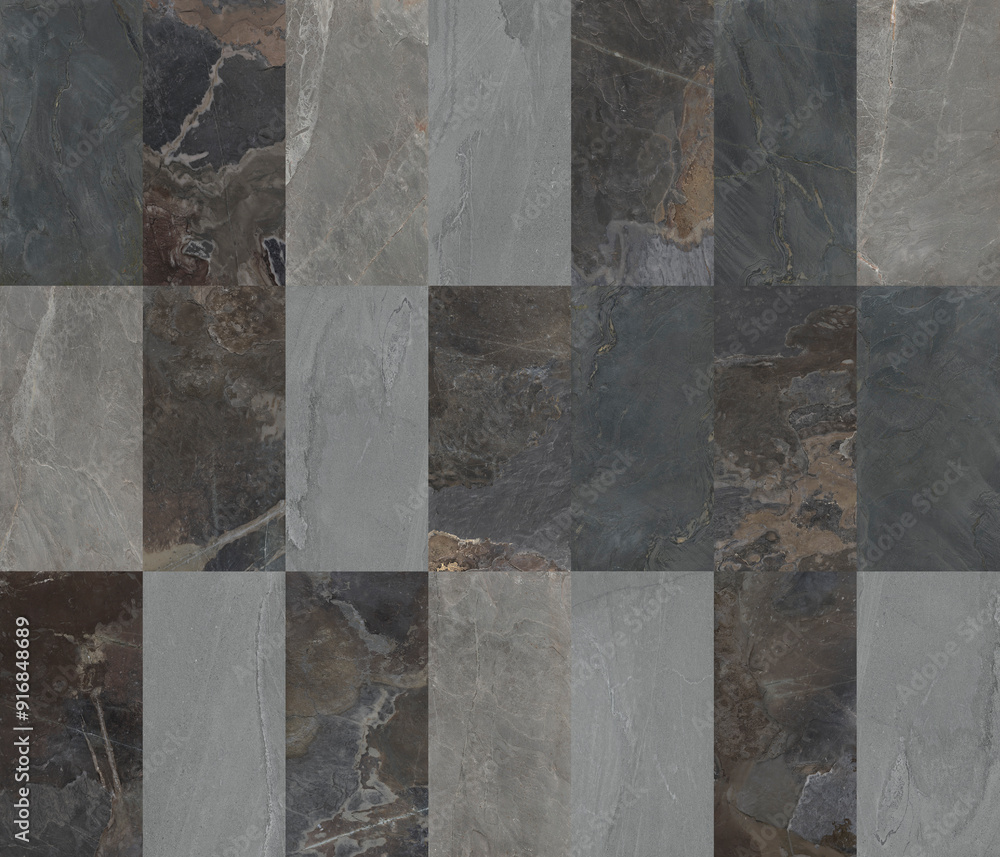 Beautiful patchwork mixed of natural marbles or stones with decorations