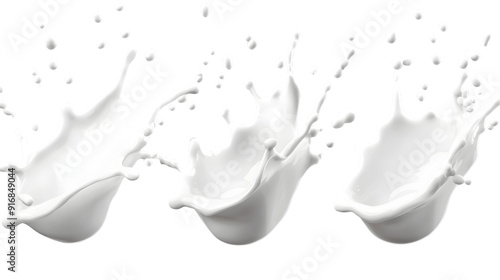 Set of white milk splashes isolated on transparent background