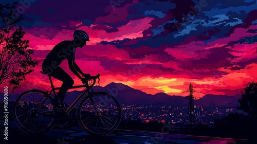 Wallpaper Mural Silhouetted Cyclist Against a Vibrant Sunset Torontodigital.ca