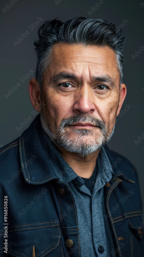Portrait of a Man With Gray Hair and a Beard in a Denim Jacket Portrait of a Man With Gray Hair and a Beard in a Denim Jacket