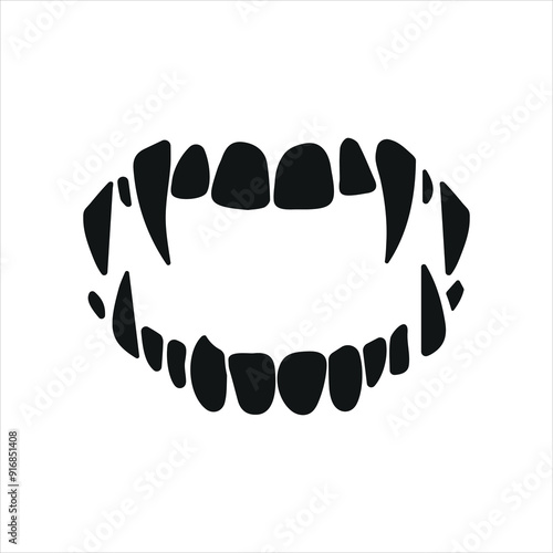Sharp vampire teeth, monster, jaw, vector
