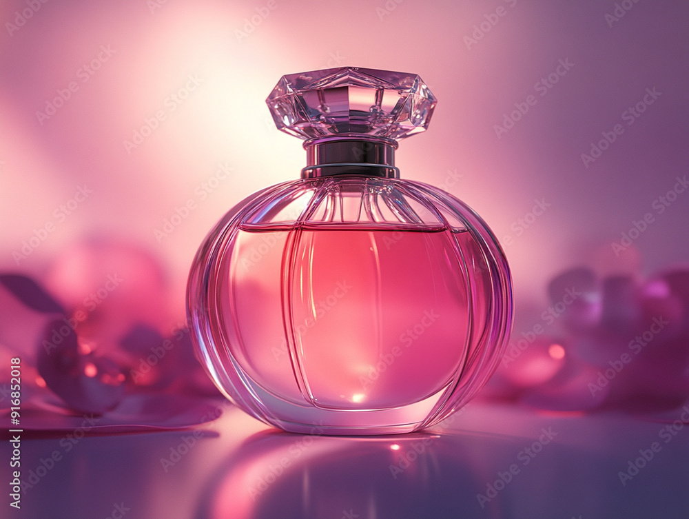 a pink bottle of perfume with a black top and a black tip a pink bottle of perfume with a black top and a black tip