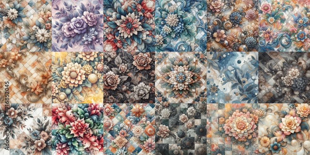 Flowers on marble stone abstraction. AI generated illustration Flowers on marble stone abstraction. AI generated illustration