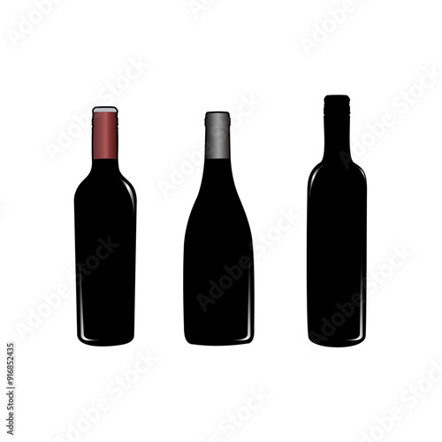 Red wine bottle isolated with white color. Vector alcoholic beverages in glass bottles without labels, wine cards. Burgundy or ruge drink, chardonnay merlot semi sweet semi sweet, wine products