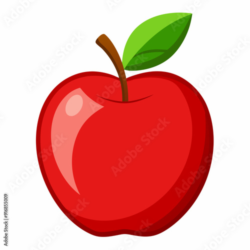 A Single Red Apple with a Green Leaf