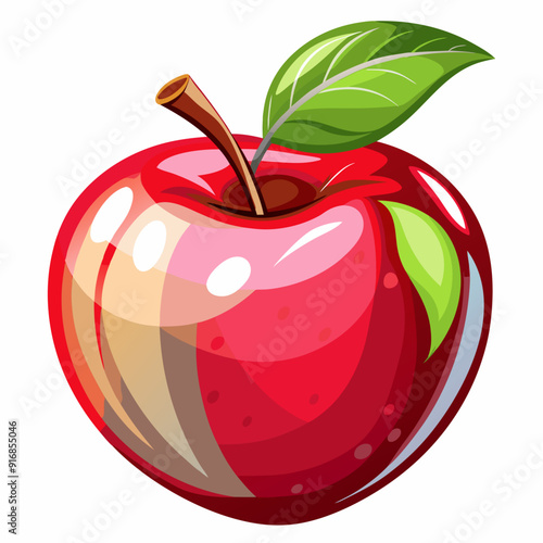 A Single Red Apple with Green Leaf and Stem