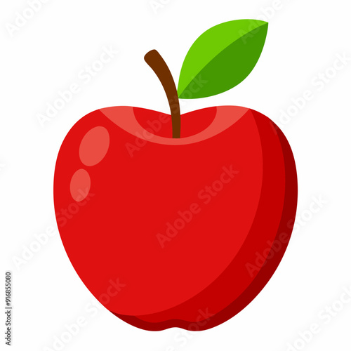 A Red Apple with a Green Leaf on Top