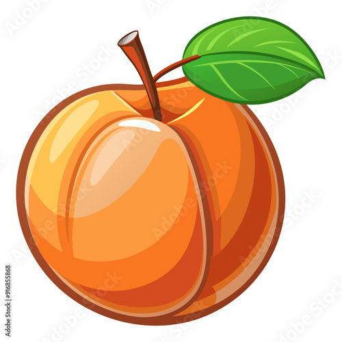 Single Ripe Orange Peach with Green Leaf