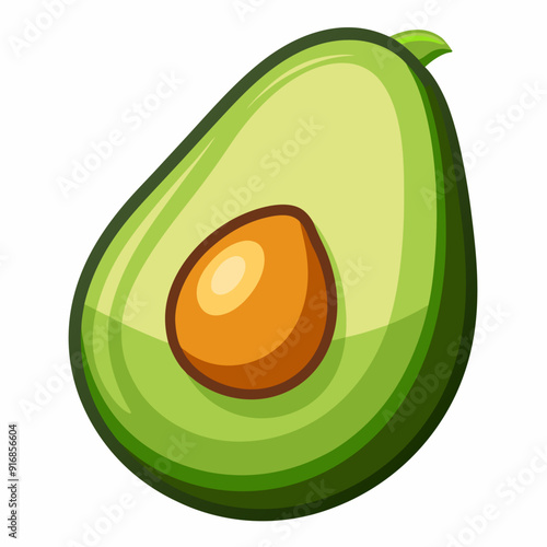 A Cartoon Illustration of a Halved Avocado with a Pit