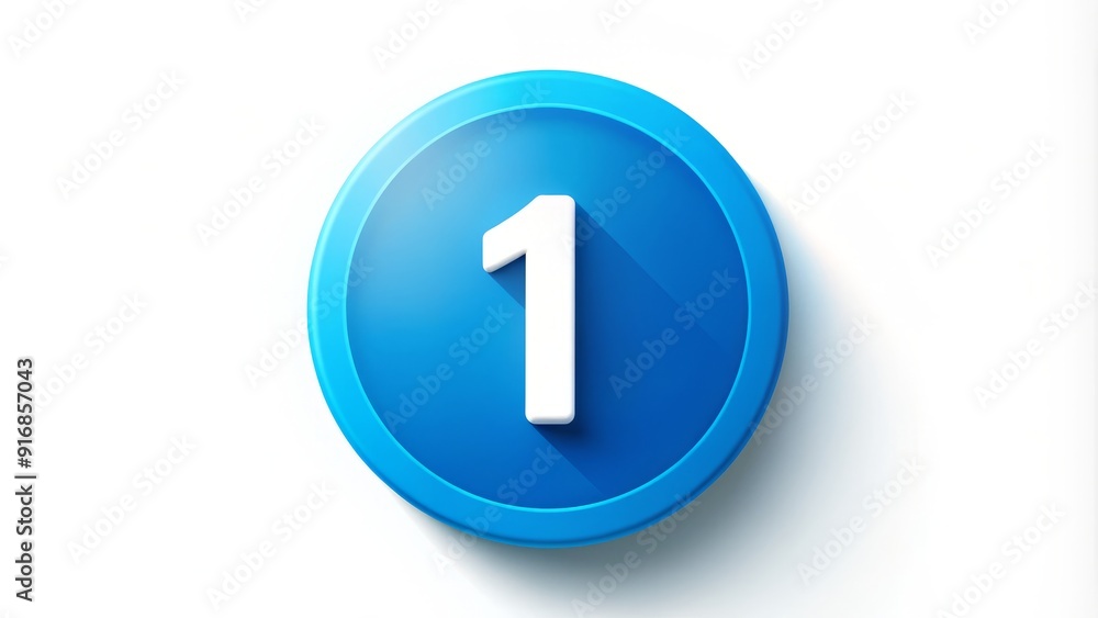 A solitary bright blue number one icon button with a stylish long shadow resting on a clean white background, symbolizing first place or priority. A solitary bright blue number one icon button with a stylish long shadow resting on a clean white background, symbolizing first place or priority.