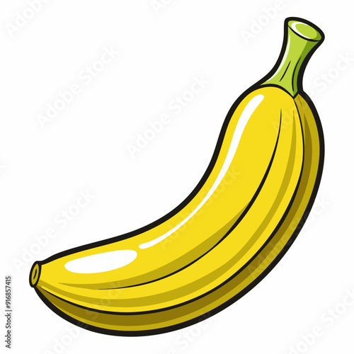 A Single Ripe Yellow Banana with Green Stem