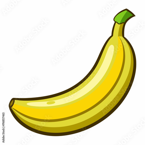 Single Yellow Banana with Green Stem