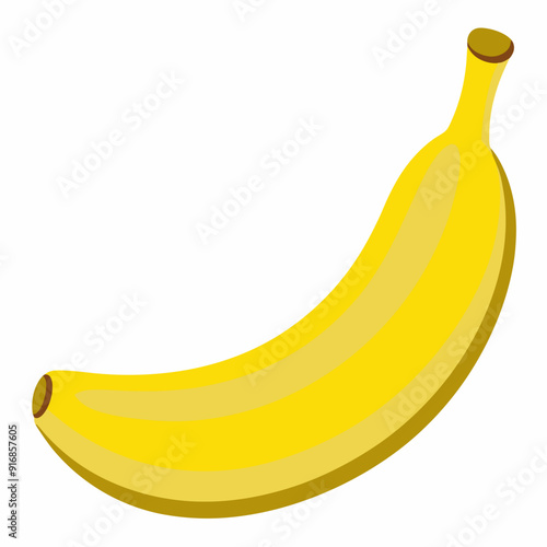 A Single Ripe Yellow Banana with Brown Stem