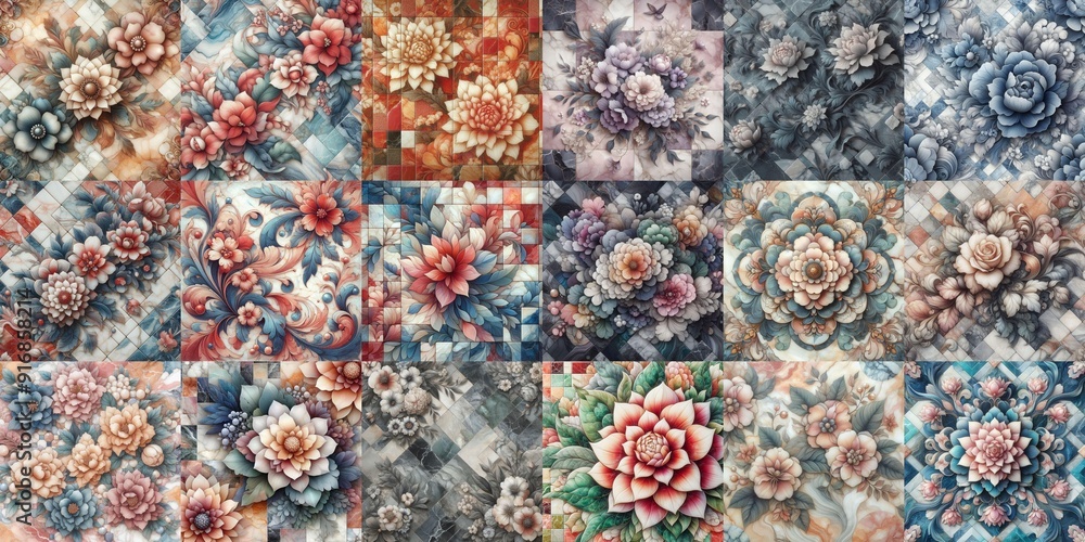 Flowers on marble stone abstraction. AI generated illustration Flowers on marble stone abstraction. AI generated illustration