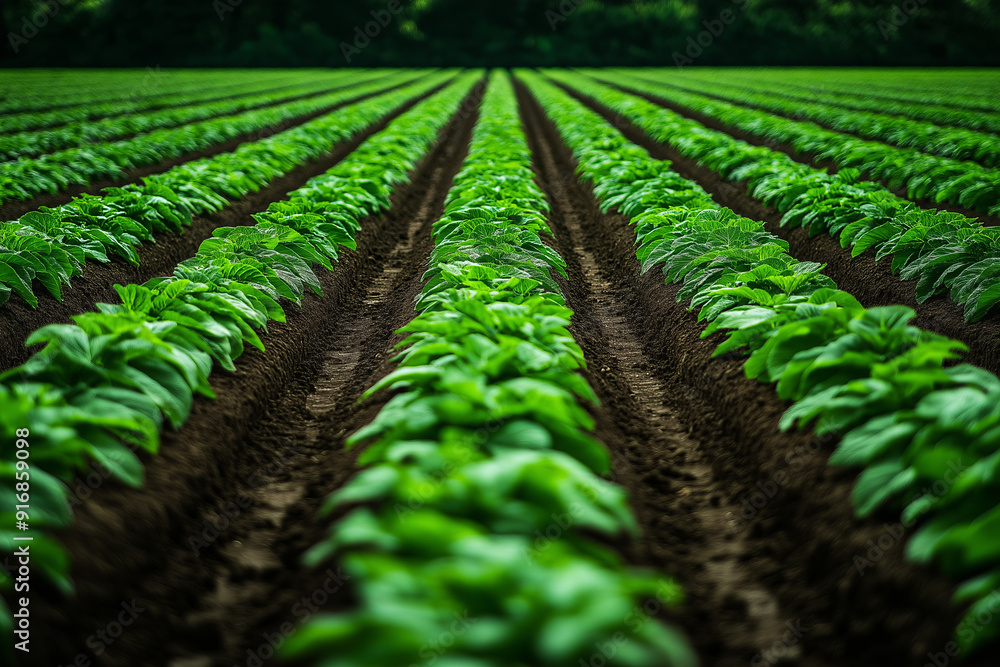 Rows of lush green leafy vegetables in a field. Rows of lush green leafy vegetables in a field.