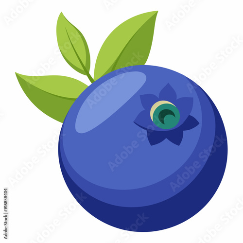 Single Blue Blueberry with Green Leaves