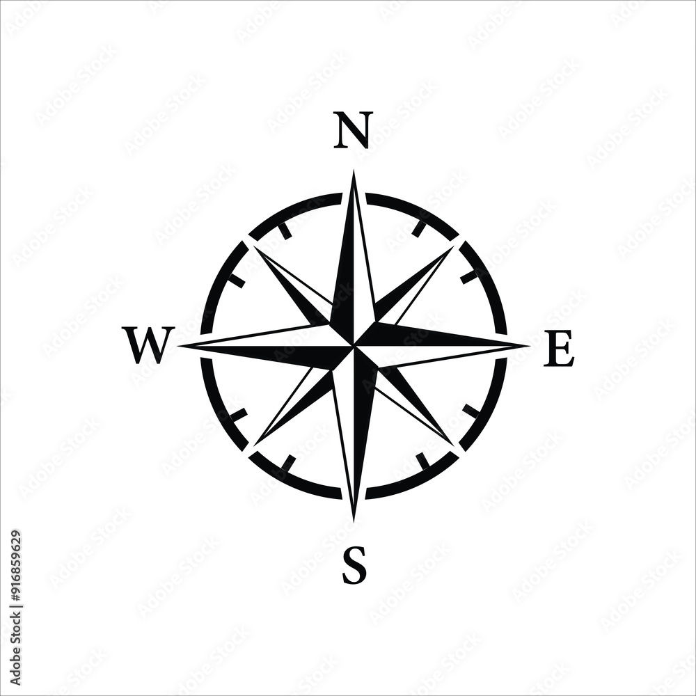 Vector compass rose with North, South, East, and West indicated Vector compass rose with North, South, East, and West indicated