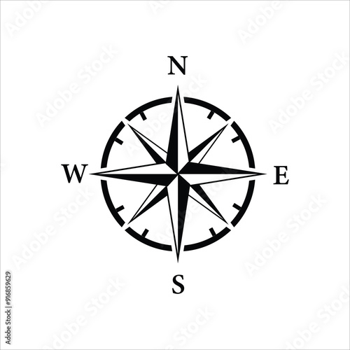 Vector compass rose with North, South, East, and West indicated