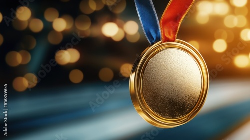 Olympic gold medal, victory, triumph, first place, sportsmanship, game, competition and abstract poster background photo