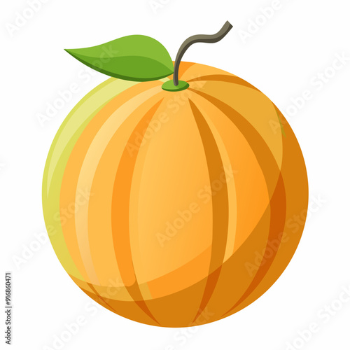 A Single Orange with a Green Leaf and Stem
