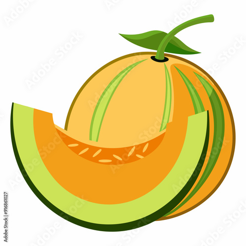 Whole Cantaloupe with a Sliced Wedge