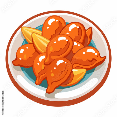 A Plate of Orange Chicken with Two Slices of Pineapple