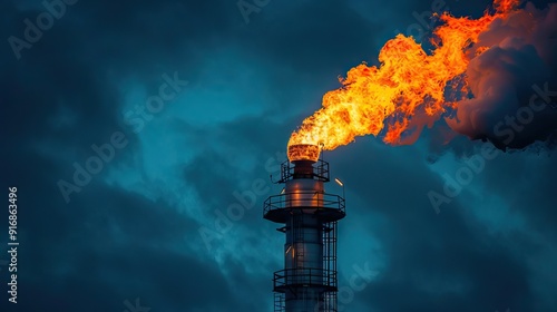 System of a torch on an oil field. Burning through a torch head. AI generated illustration