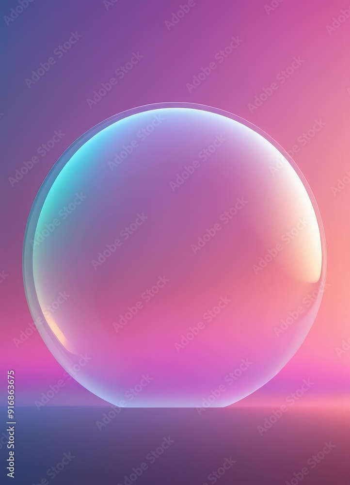 Fototapeta premium transparent bubble with gradient pink and purple hues floats against gradient background, creating visually