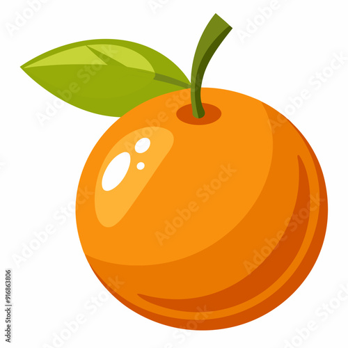 A Single Orange with a Green Leaf