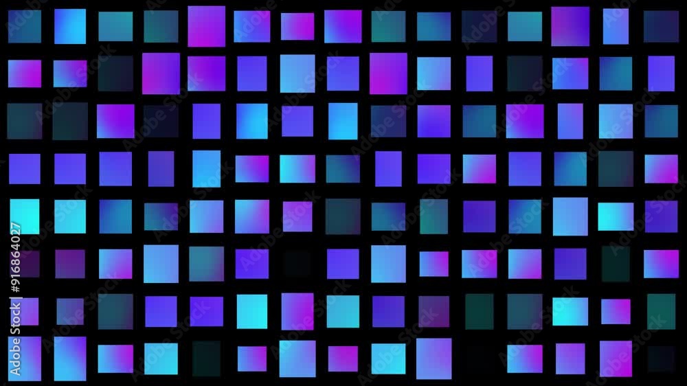 Small squares or rectangles change shape in soft magenta and blue gradient