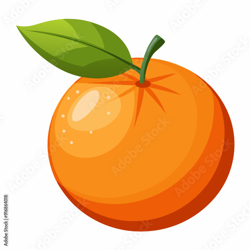 Cartoon Illustration of an Orange with a Green Leaf