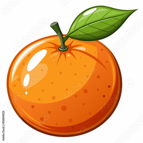 A Single Orange with a Green Leaf