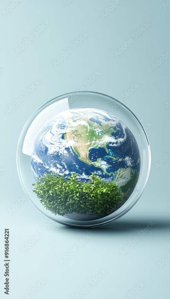 A crystal-clear globe showcasing Earth with lush greenery, symbolizing environmental awareness and sustainability. A crystal-clear globe showcasing Earth with lush greenery, symbolizing environmental awareness and sustainability.