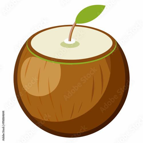 A Brown Coconut with a Green Sprout on Top