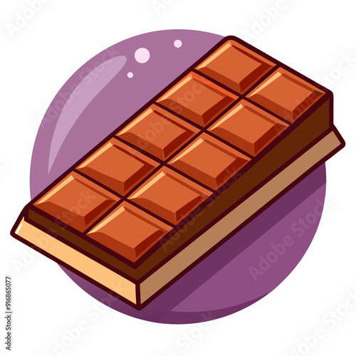 A single bar of milk chocolate with a purple background