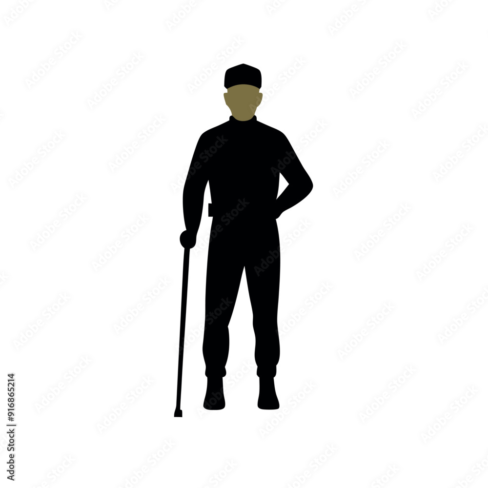 a young man stand with cane vector art illustration, solid color vector, isolated white background a young man stand with cane vector art illustration, solid color vector, isolated white background