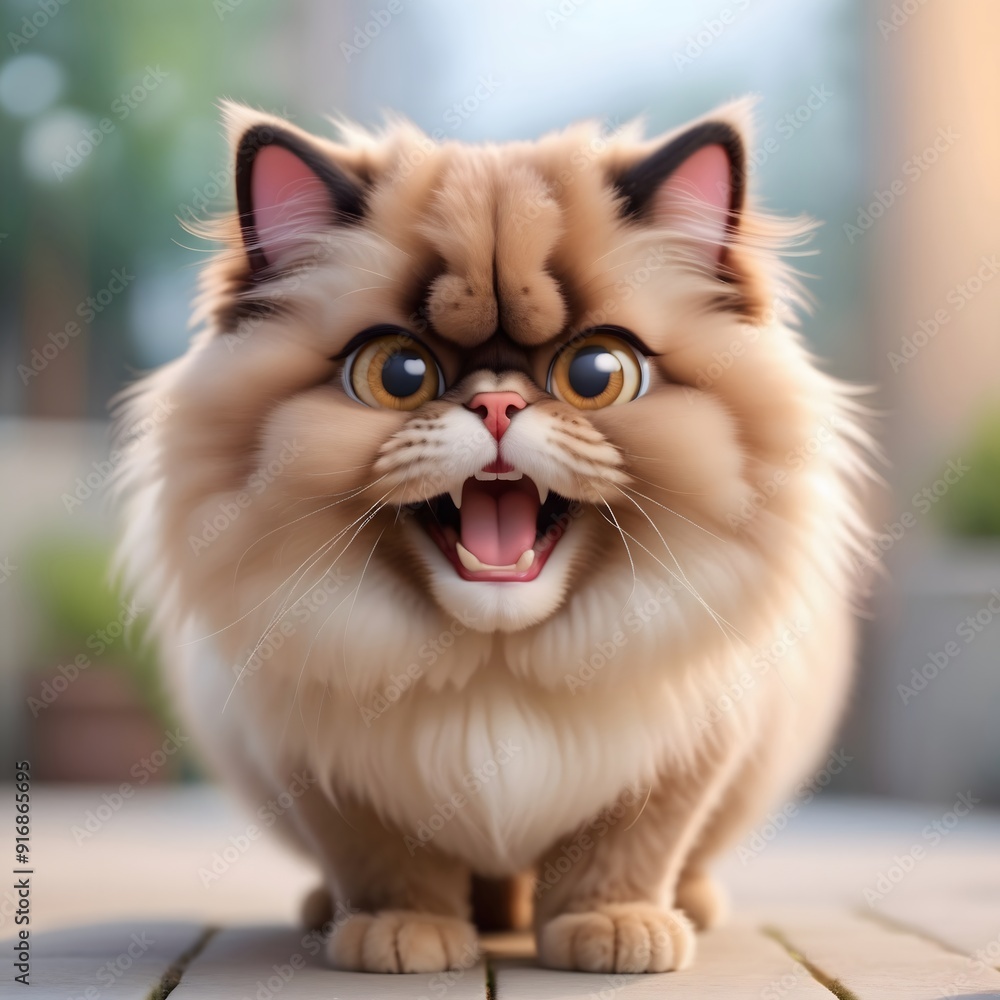 Cute fluffy cat with big eyes and open mouth. Cute fluffy cat with big eyes and open mouth.