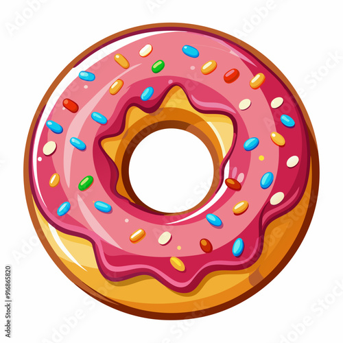 Pink Glazed Donut with Sprinkles and a Hole