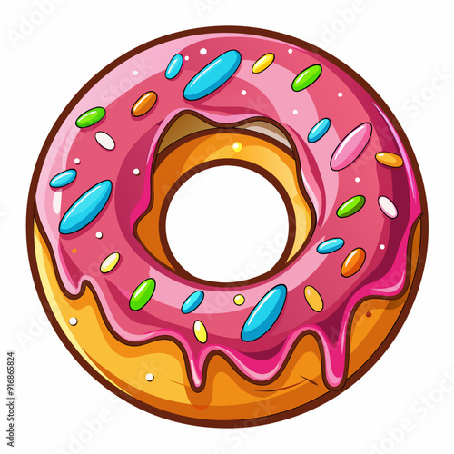 Cartoon Illustration of a Glazed Donut with Colorful Sprinkles
