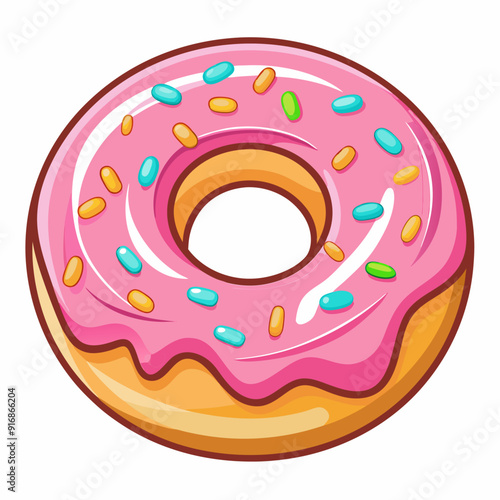 Pink Glazed Donut with Sprinkles and a Hole in the Center