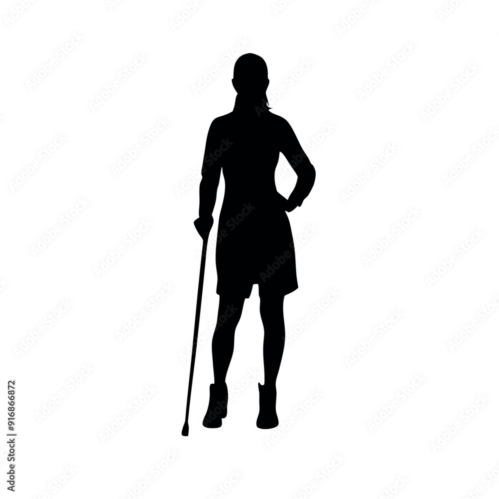 a young lady are standing with cane vector silhouette isolated white background a young lady are standing with cane vector silhouette isolated white background