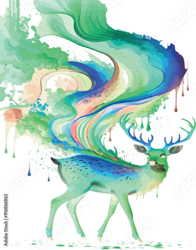 inverted Colorful deer stundup illustration image