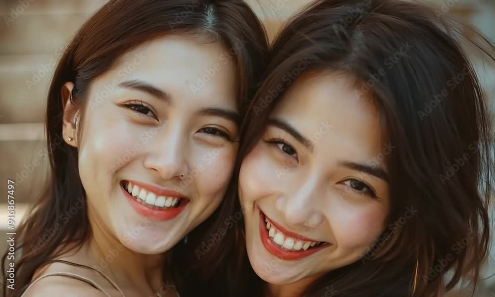 Two Happy Smiling Asian Women Friends Two Happy Smiling Asian Women Friends
