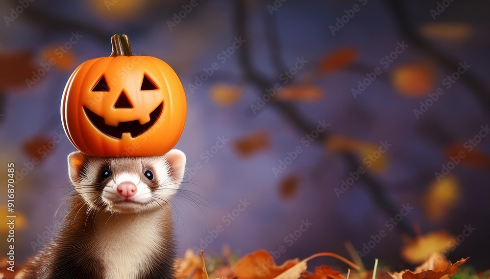Naklejka premium フェレットとハロウィーンとコピースペース(ferret and halloween and copy space)