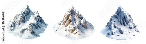 3d stylized mdel  set of snow mountain, isometric view, transparent background photo